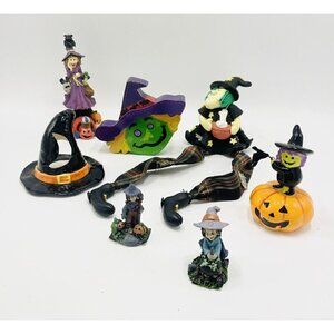 Lot Of 7 Witches Figurines Tealight Holder Hat Halloween Decor